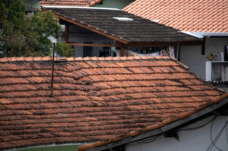 Clay and terracotta tile roofs on houses